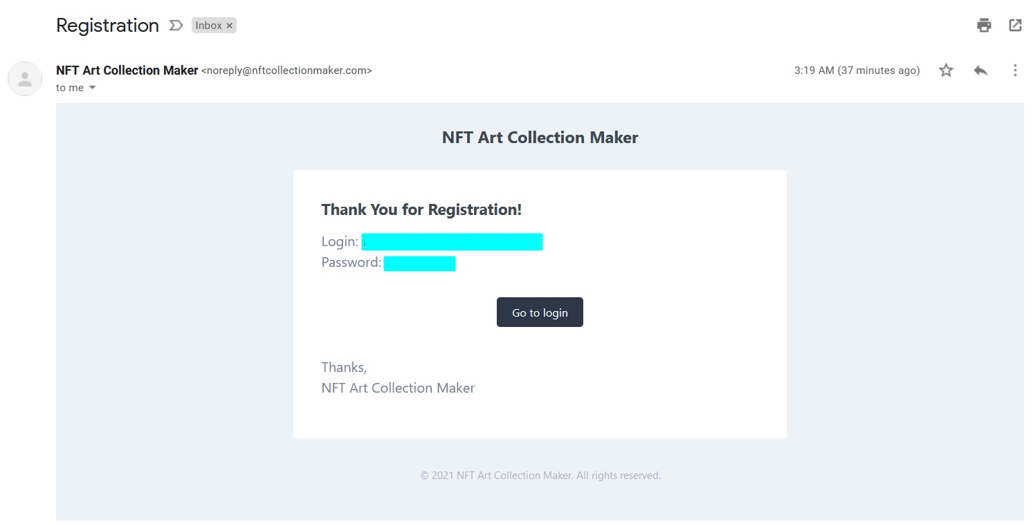 NFT Collection Maker Registration email 1